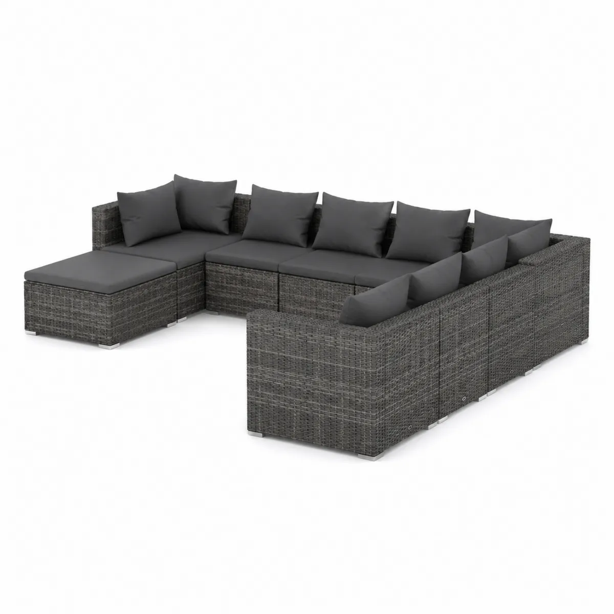 Modułowa Sofa z Technorattanu Szara z Poduszkami-Villanestluxe
