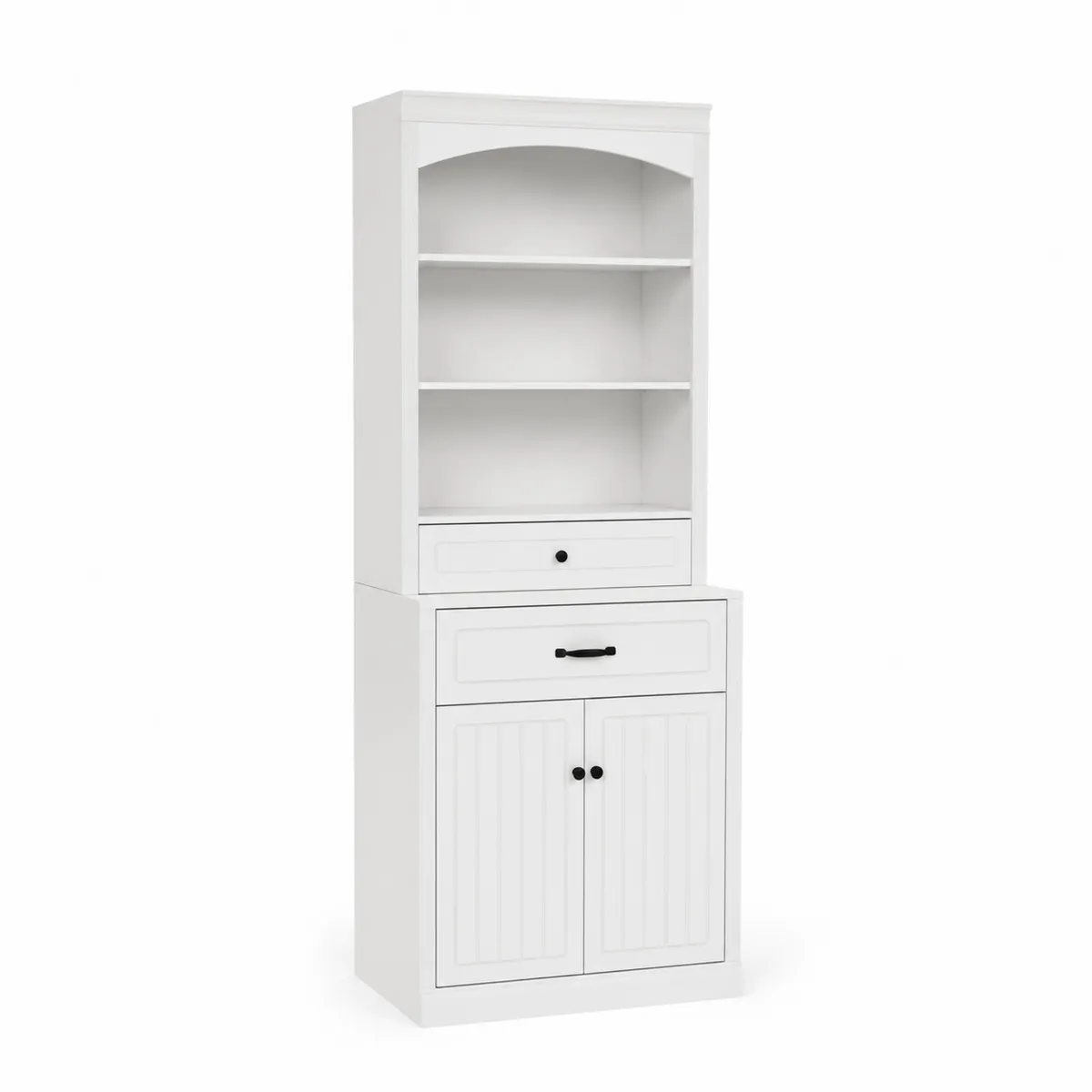 Biała witryna drewniana z szafkami i półkami 180x80x40 cm-Villanestluxe