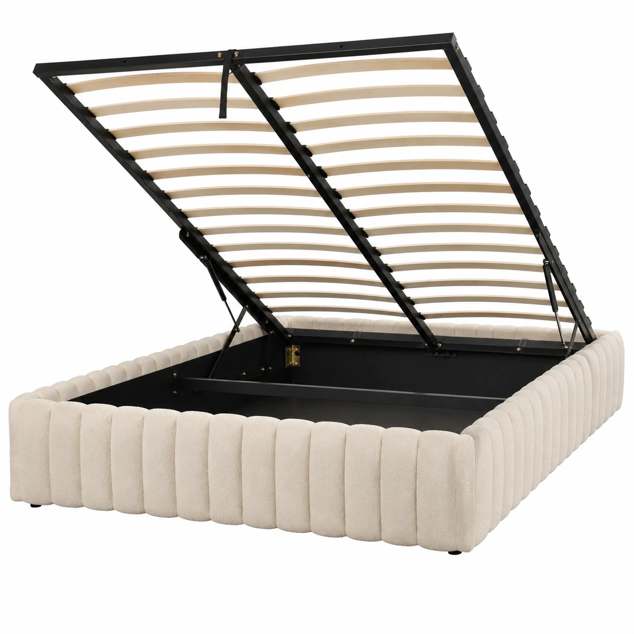 Base de Cama Boucle Beige con Almacenamiento-rovenoak