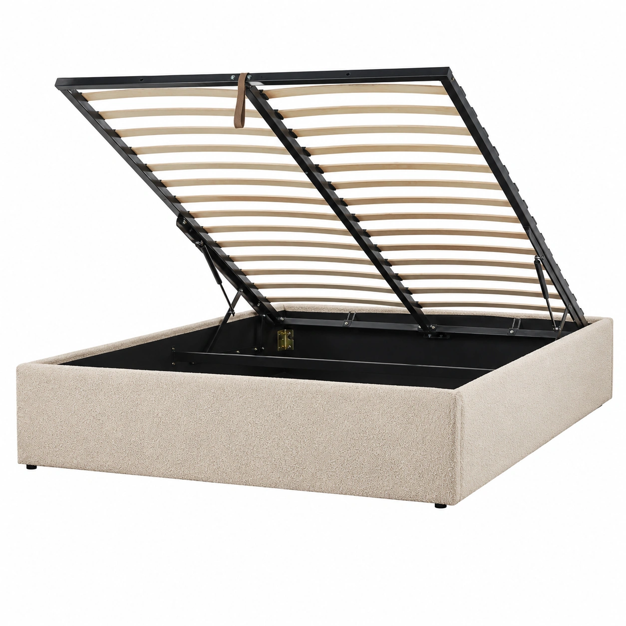 Base de Cama Boucle Crema con Almacenamiento-rovenoak