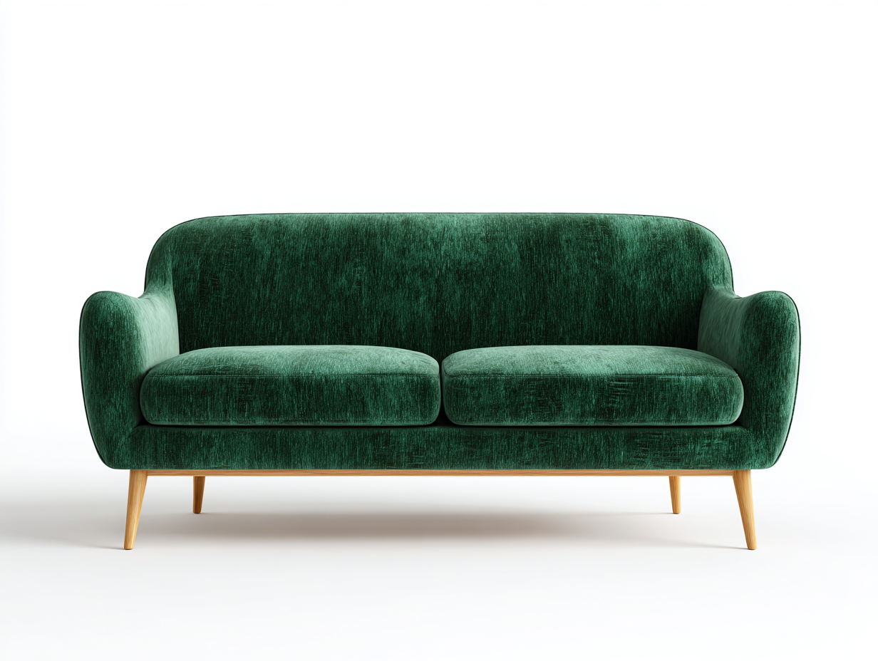 Sofás 2 plazas 160x80x75 cm tapizado en terciopelo verde con patas de madera - diseño moderno