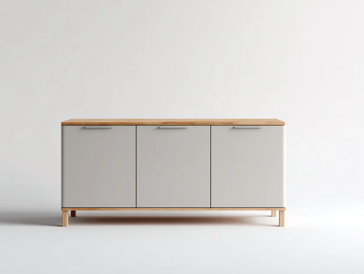 Buffet - Bois-MDF - 118 x 40 x 76 cm - Gris clair-Bois naturel - Style moderne-Roomgetbay