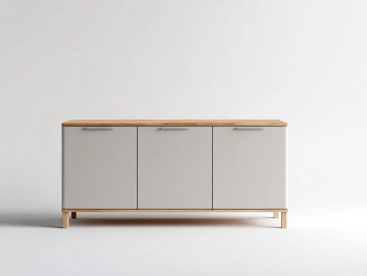Buffet - Bois-MDF - 118 x 40 x 76 cm - Gris clair-Bois naturel - Style moderne-Roomgetbay