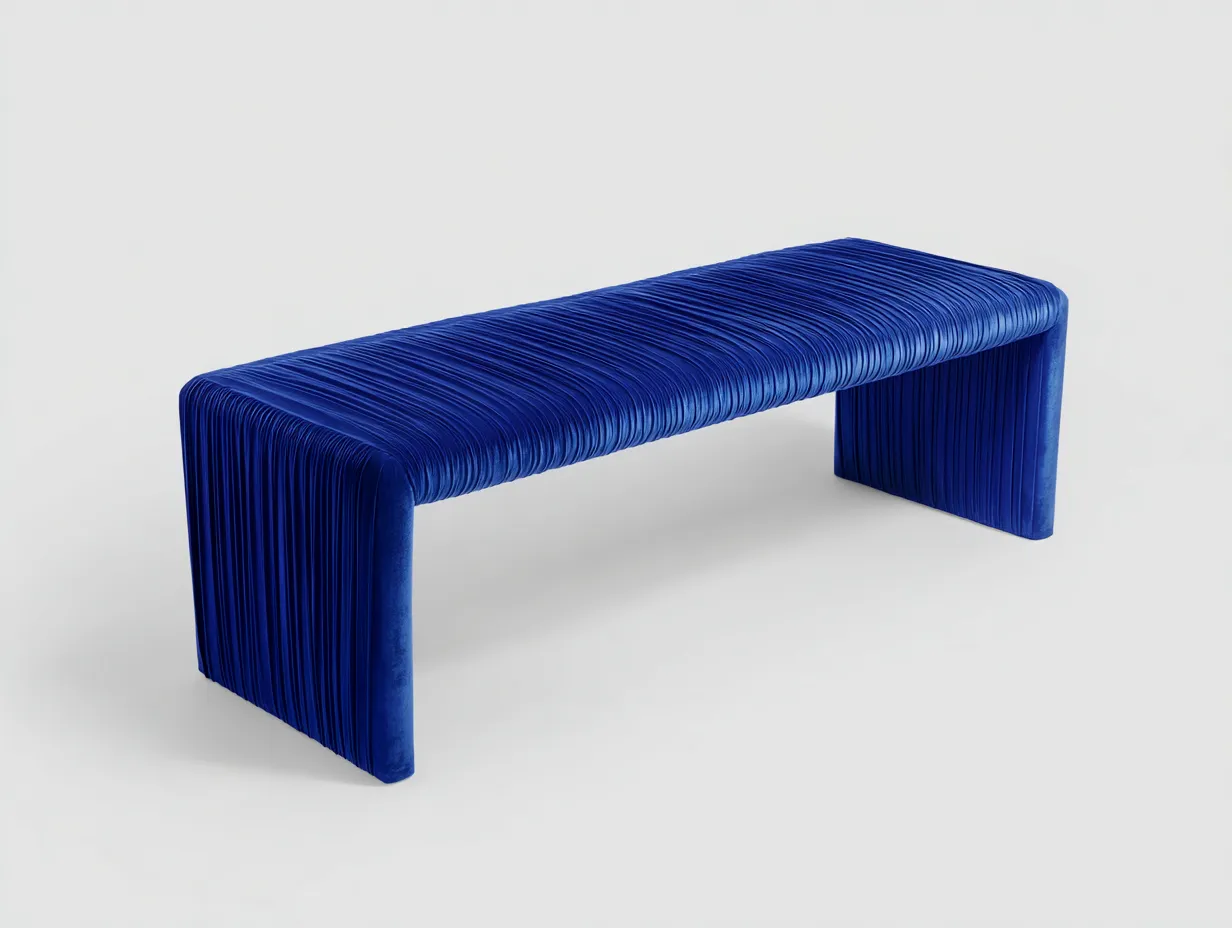 Banco tapizado 140x42x45 cm - azul intenso - terciopelo plisado para dormitorio elegante-Oakgoly