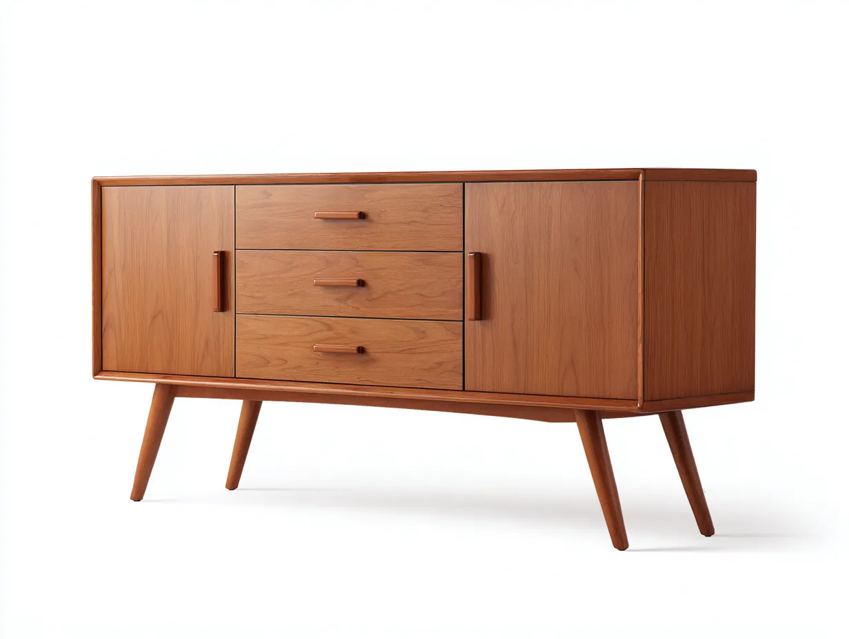 Aparador 150x40x80 cm - teca - madera con 2 puertas y 3 cajones - estilo mid century para comedor-Oakgoly