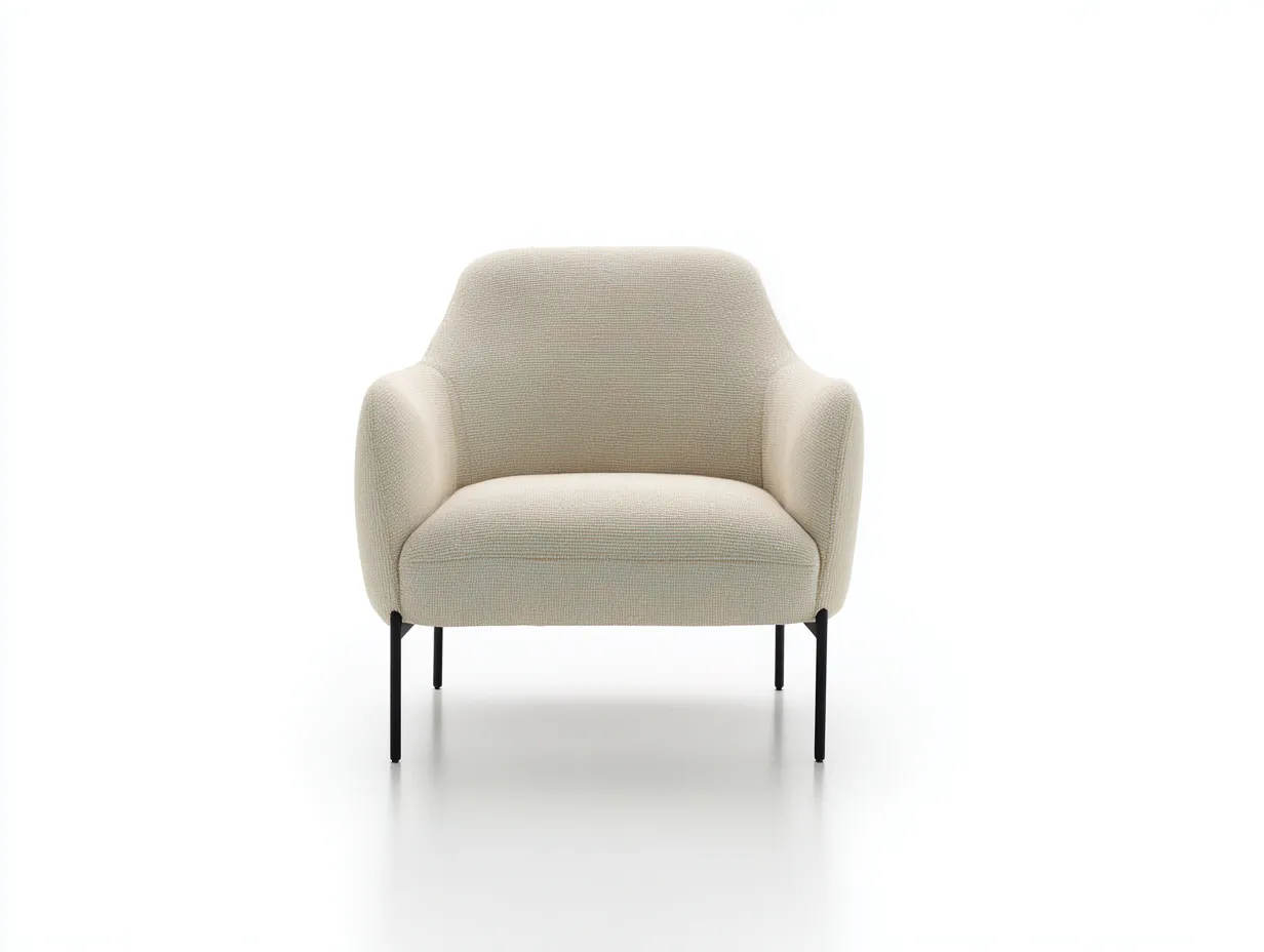Sillón 74x78x79 cm - tejido crema y metal negro - para salón - estilo contemporáneo-Oakgoly