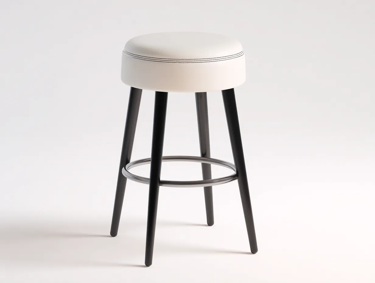 Taburete de bar 38x38x69 cm - blanco y negro - asiento redondo acolchado con aro reposapiés - estilo minimalista para comedor-Oakgoly