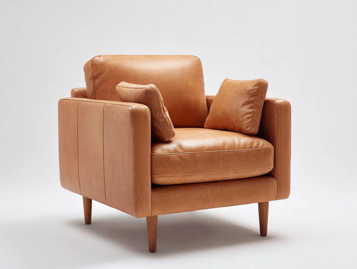 Sillón 86x84x88 cm - piel sintética marrón cuero y madera oscura - para salón - estilo atemporal-Oakgoly