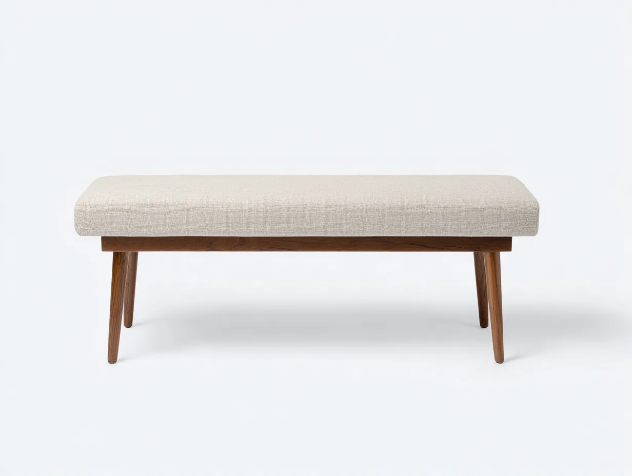 Banco tapizado 125x38x46 cm - beige y nogal - asiento liso para dormitorio de estilo depurado-Oakgoly