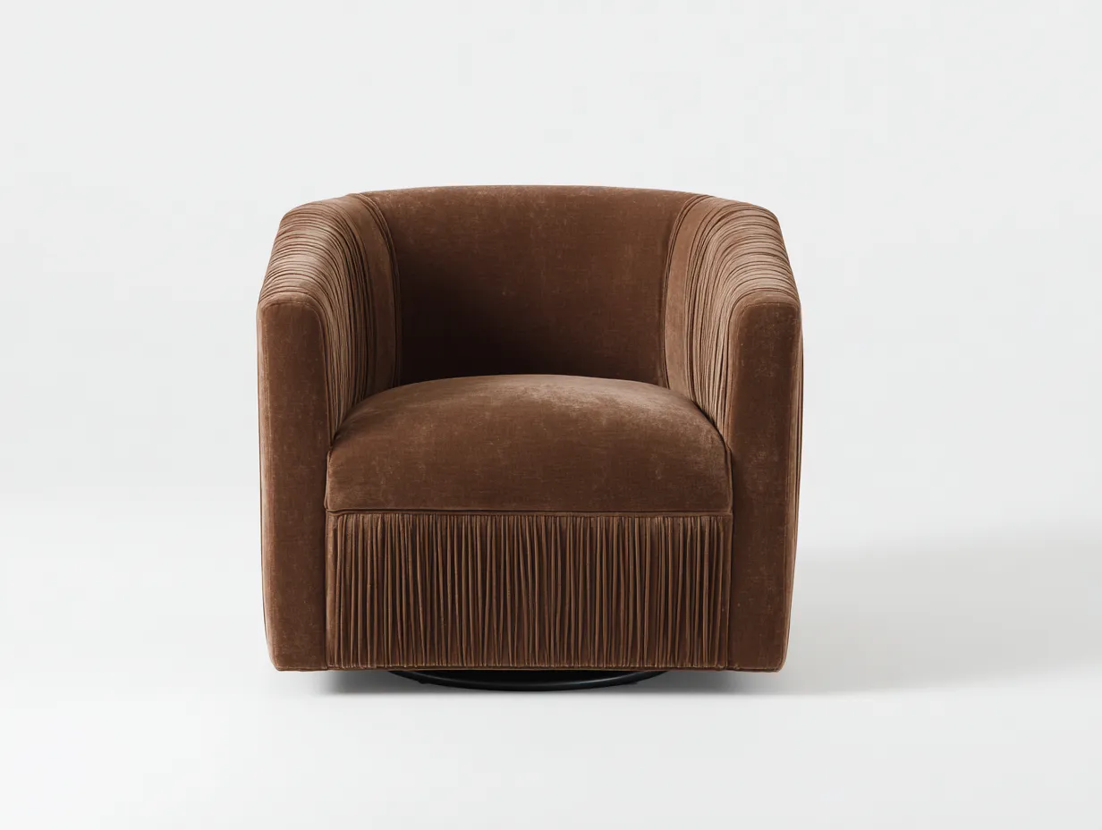 Sillón 82x80x76 cm - terciopelo marrón - giratorio para salón - diseño envolvente-Oakgoly
