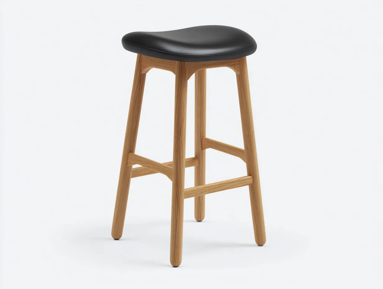 Taburete de bar 41x38x76 cm - negro y madera clara - asiento de perfil orgánico - estilo contemporáneo para comedor-Oakgoly
