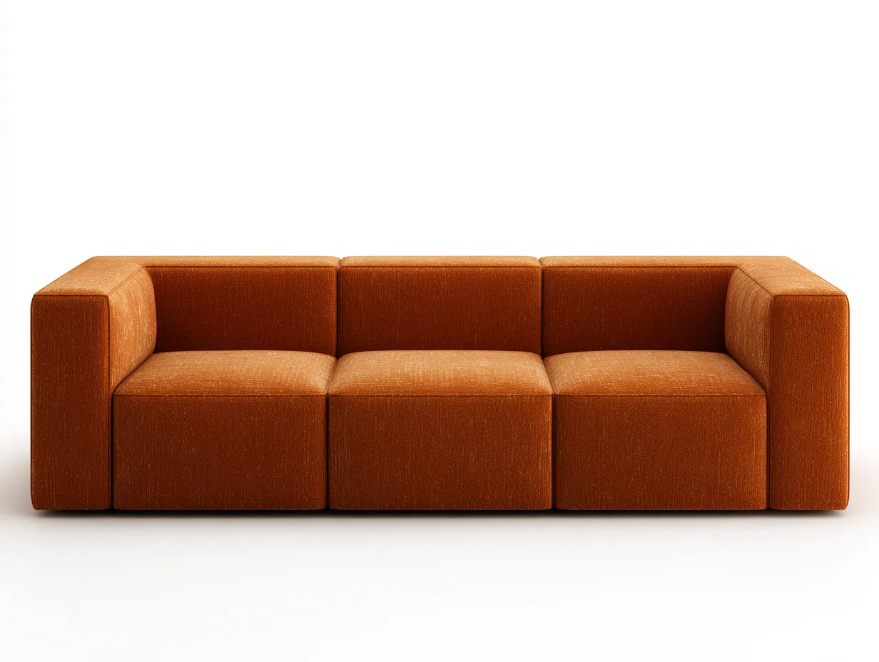 Sofá de tres plazas 232x92x74 cm - tejido naranja para salón - diseño modular de líneas rectas-Oakgoly
