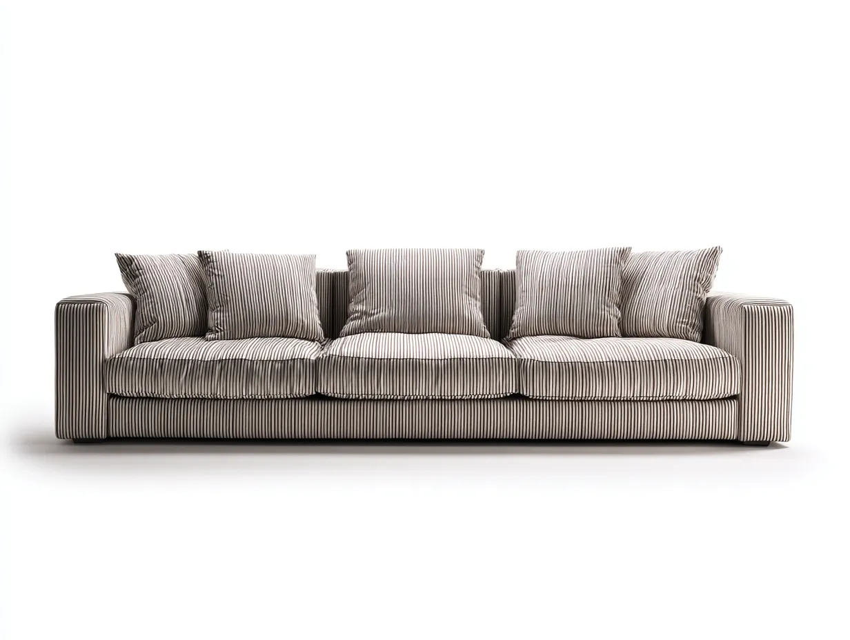 Sofá de tres plazas 248x98x78 cm - tejido de rayas beige y negro para salón - asientos acolchados y brazos amplios-Oakgoly