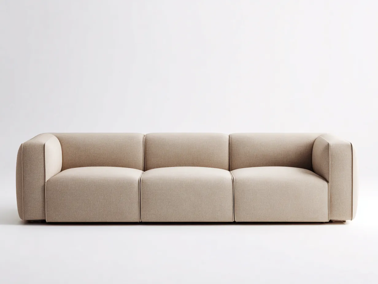 Sofá de tres plazas 230x90x76 cm - tejido beige para salón - brazos redondeados y base baja-Oakgoly