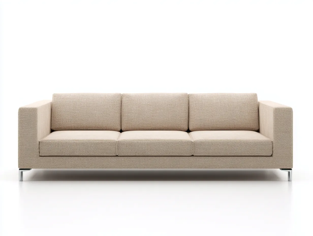 Sofá de tres plazas 238x92x77 cm - tejido beige claro para salón - patas metálicas y brazos rectos-Oakgoly