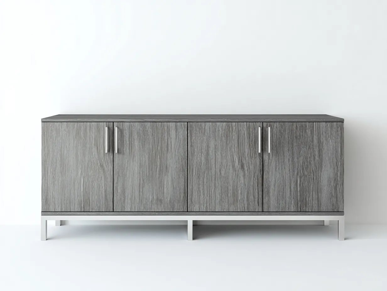 Aparador 180x45x78 cm - gris lavado y blanco - madera con 4 puertas - diseño contemporáneo para comedor-Oakgoly