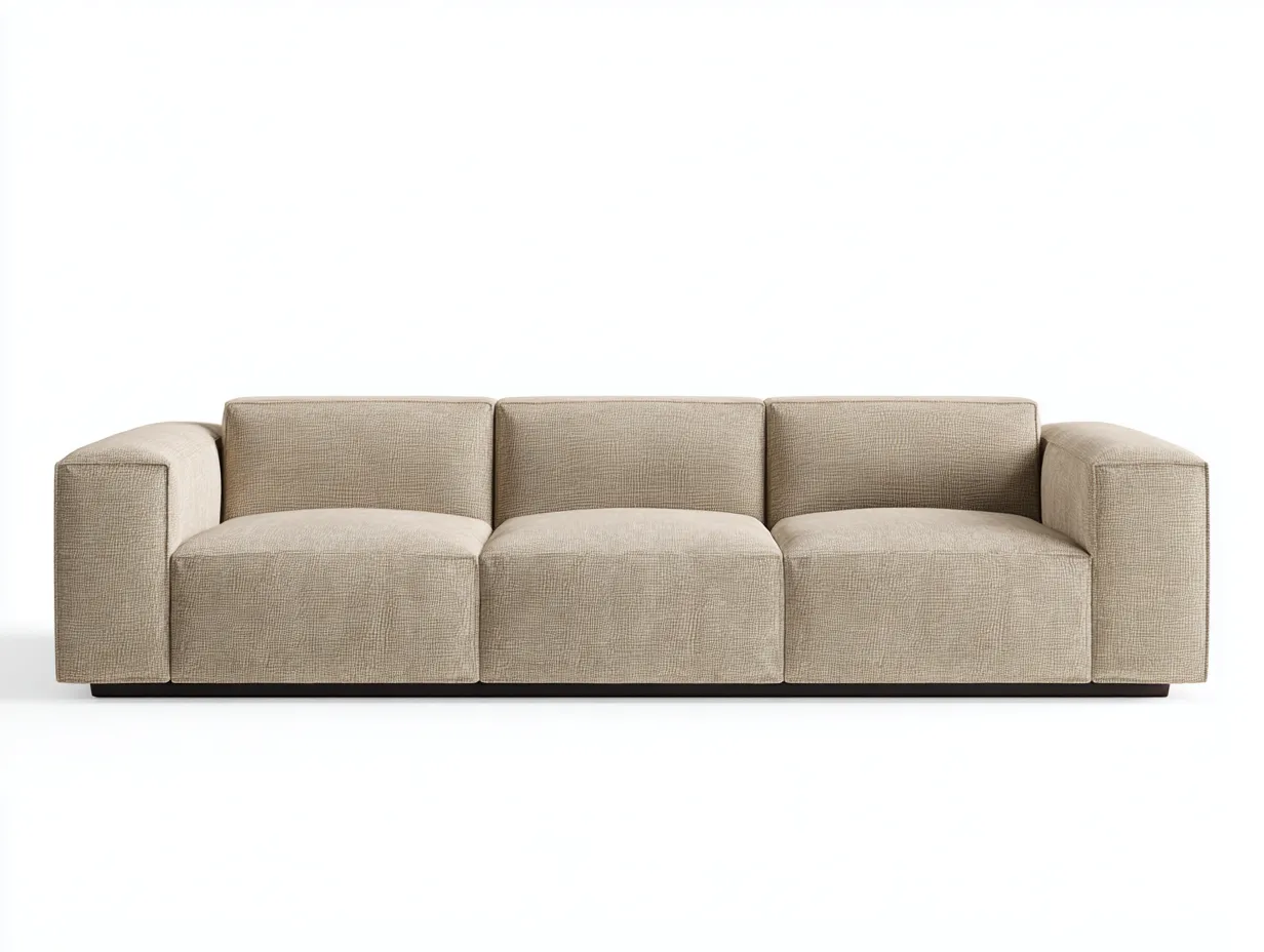 Sofá de tres plazas 240x94x76 cm - tejido beige arena para salón - diseño modular y base oscura-Oakgoly