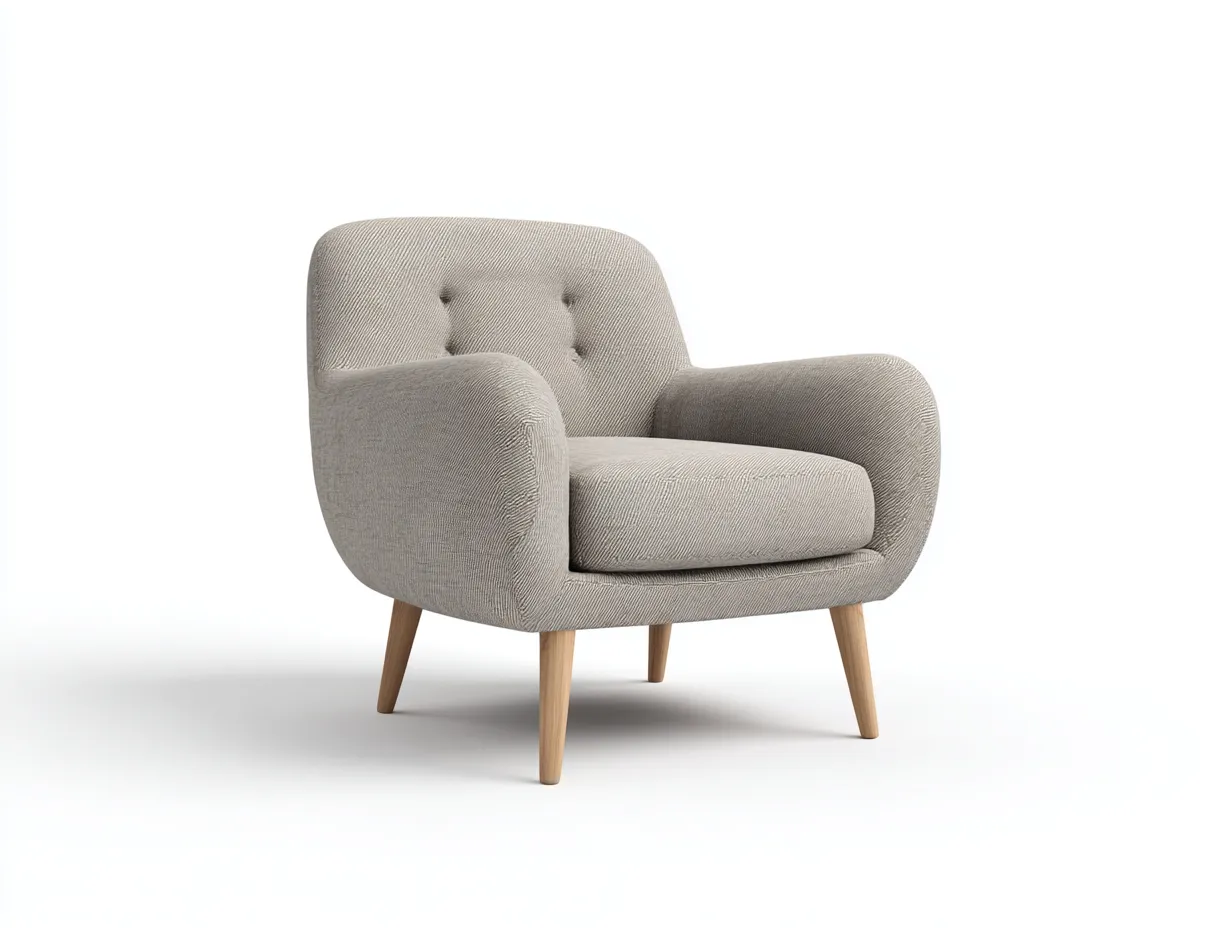 Sillón 76x78x82 cm - tela gris claro y madera natural - para salón - con respaldo acolchado-Oakgoly