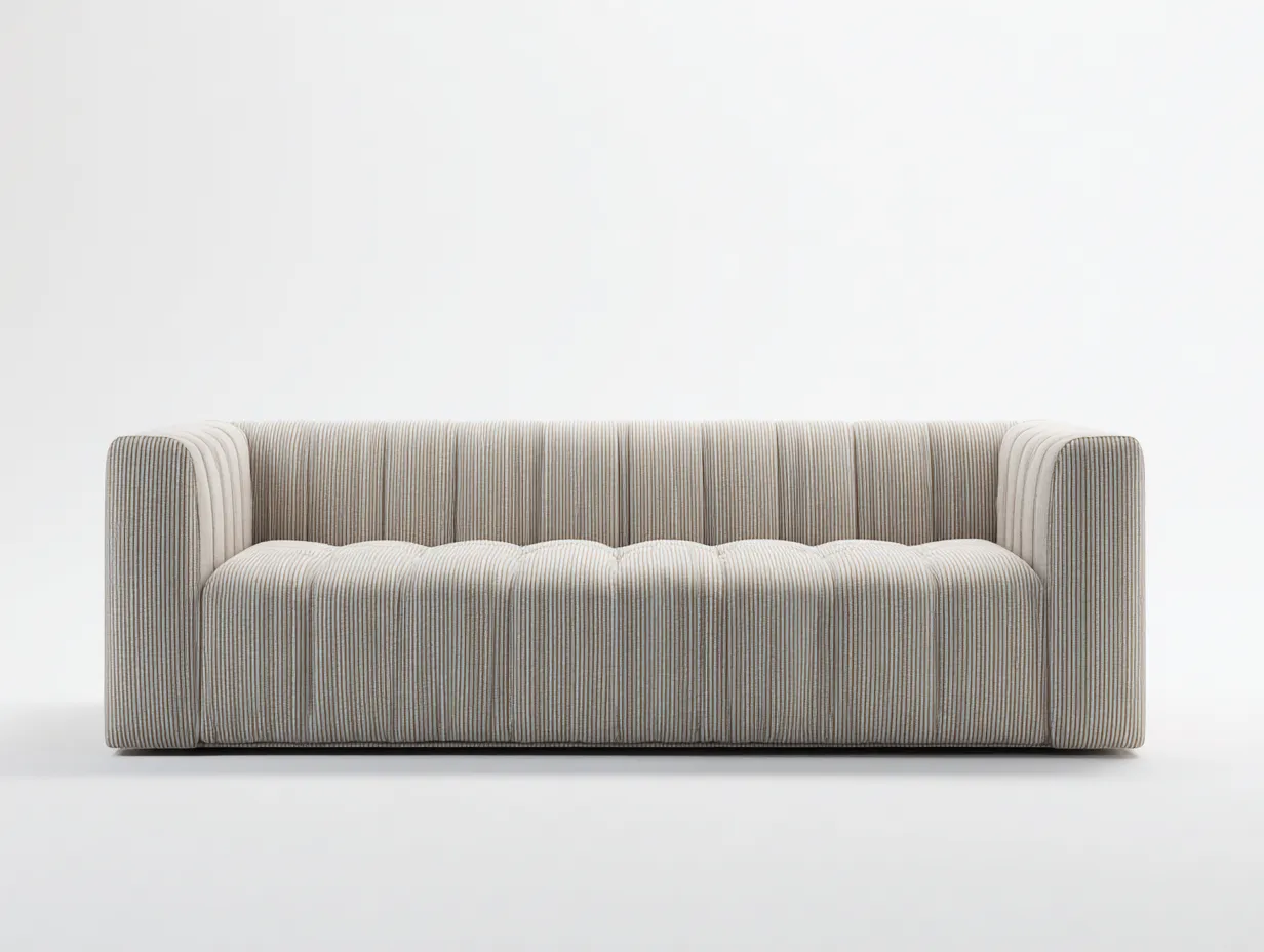 Sofá de tres plazas 246x96x73 cm - tejido acanalado beige claro para salón - asiento profundo y brazos curvos-Oakgoly