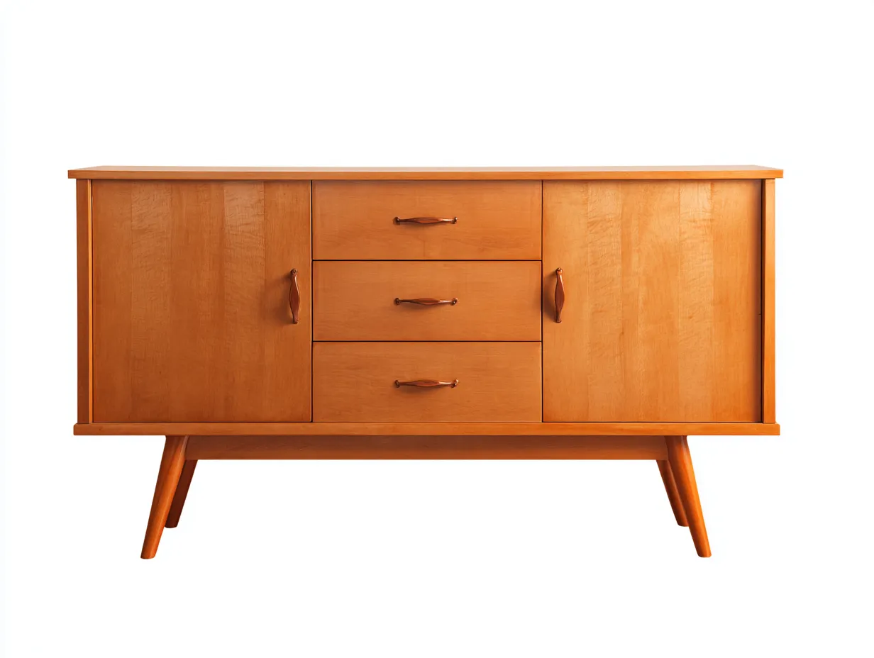 Aparador 155x42x82 cm - madera color miel claro - 2 puertas y 3 cajones - almacenaje amplio para comedor-Oakgoly