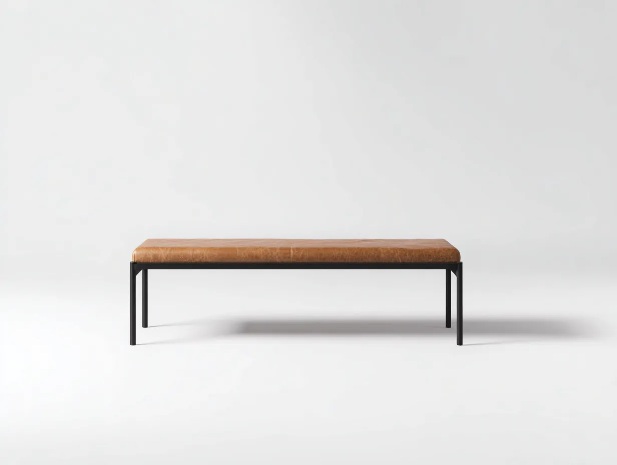 Banco rectangular 130x38x45 cm - cuero sintético camel y negro - estructura metálica minimalista para dormitorio-Oakgoly