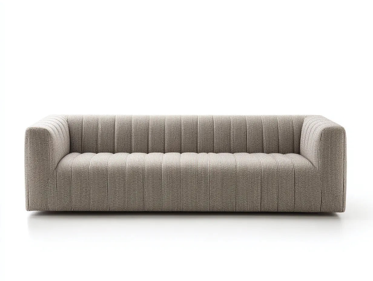 Sofá de tres plazas 244x94x72 cm - tejido acanalado gris para salón - brazos redondeados y asiento capitoné-Oakgoly
