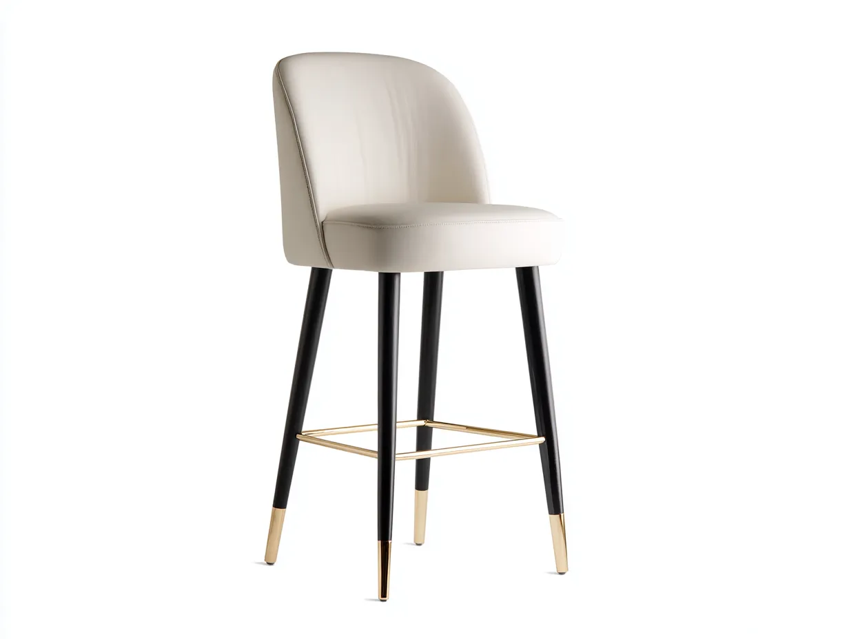 Taburete de bar 50x52x101 cm - crema y negro y dorado - tapizado envolvente con reposapiés metálico - diseño sofisticado para comedor-Oakgoly