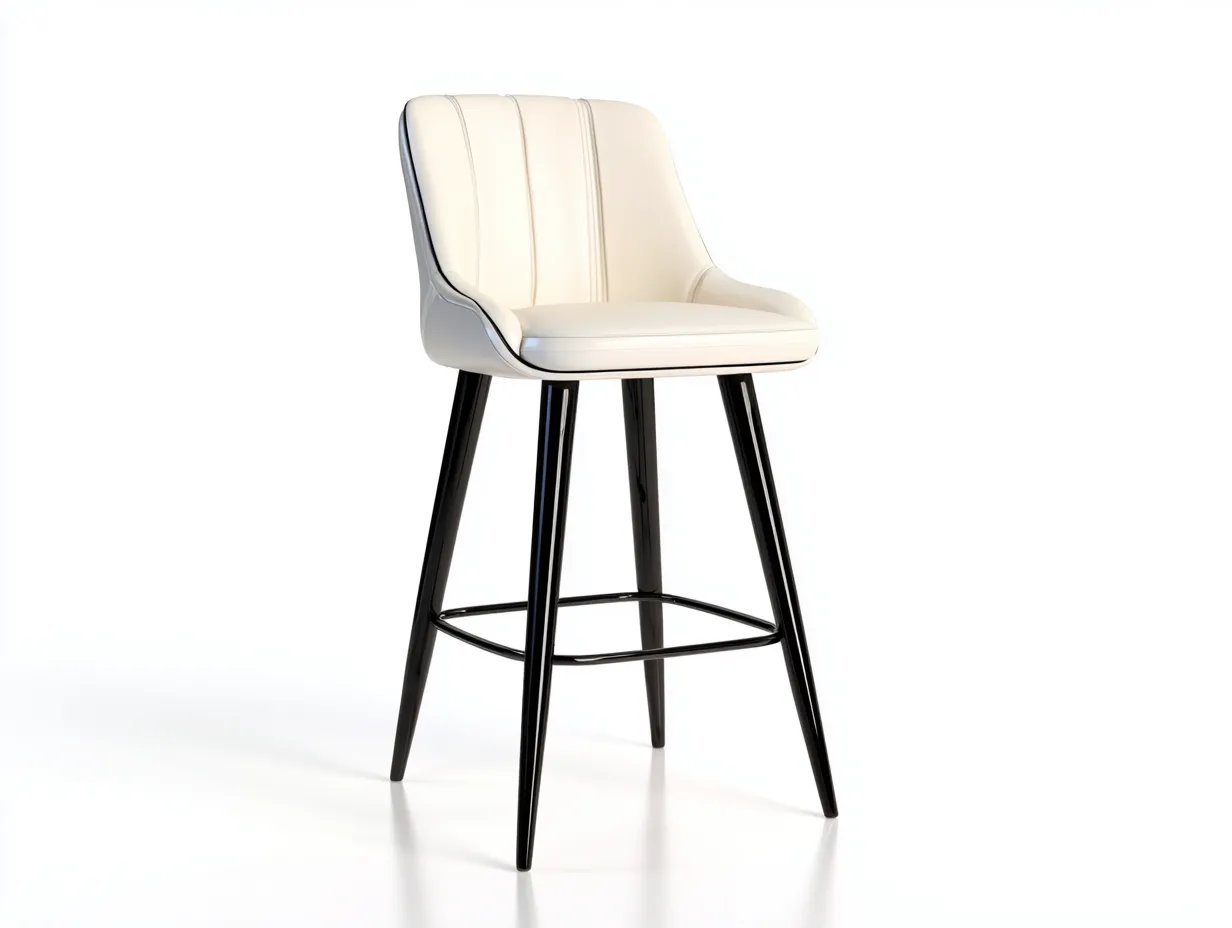 Taburete de bar 52x54x102 cm - blanco roto y negro - asiento tapizado con respaldo envolvente - diseño elegante para comedor-Oakgoly