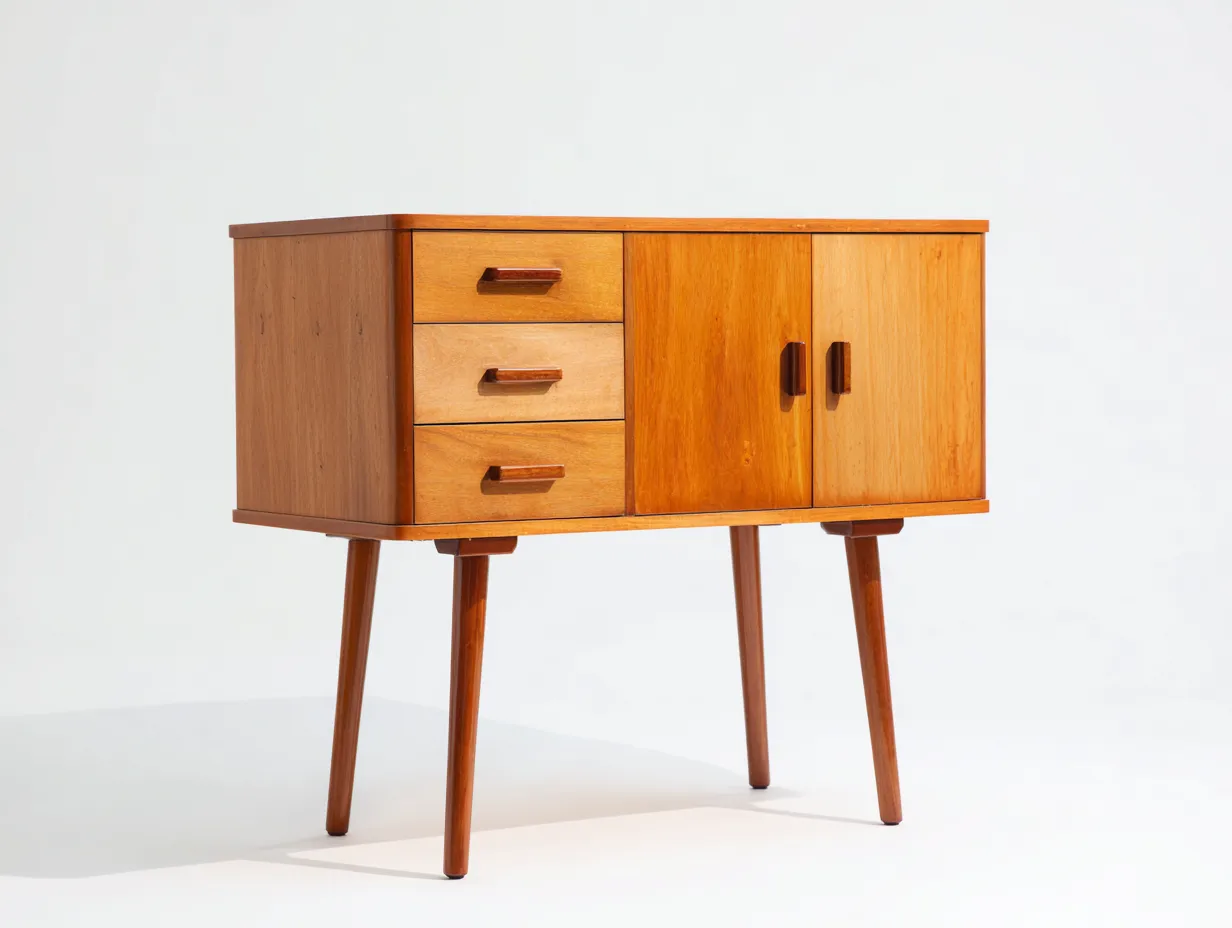 Aparador 100x40x86 cm - madera color miel - 3 cajones y 2 puertas - estilo retro para comedor-Oakgoly
