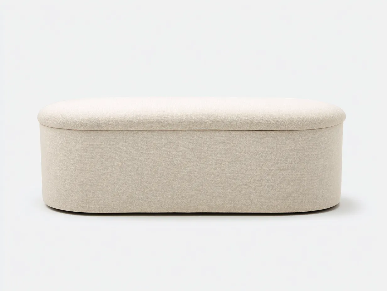 Banco baúl 132x46x45 cm - crema - tapa acolchada para dormitorio luminoso-Oakgoly