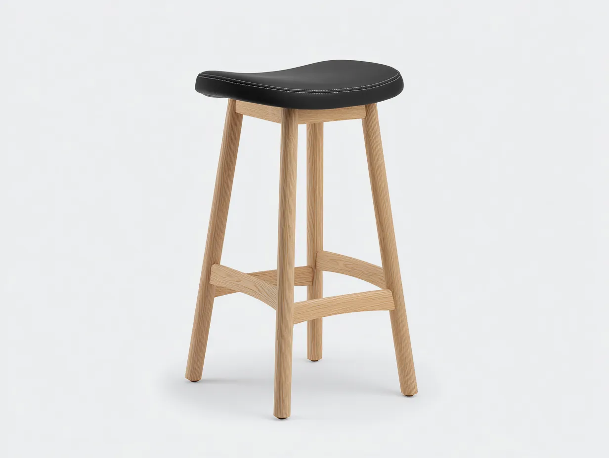 Taburete de bar 41x38x74 cm - negro y madera natural - asiento curvo tapizado - estilo escandinavo para comedor-Oakgoly
