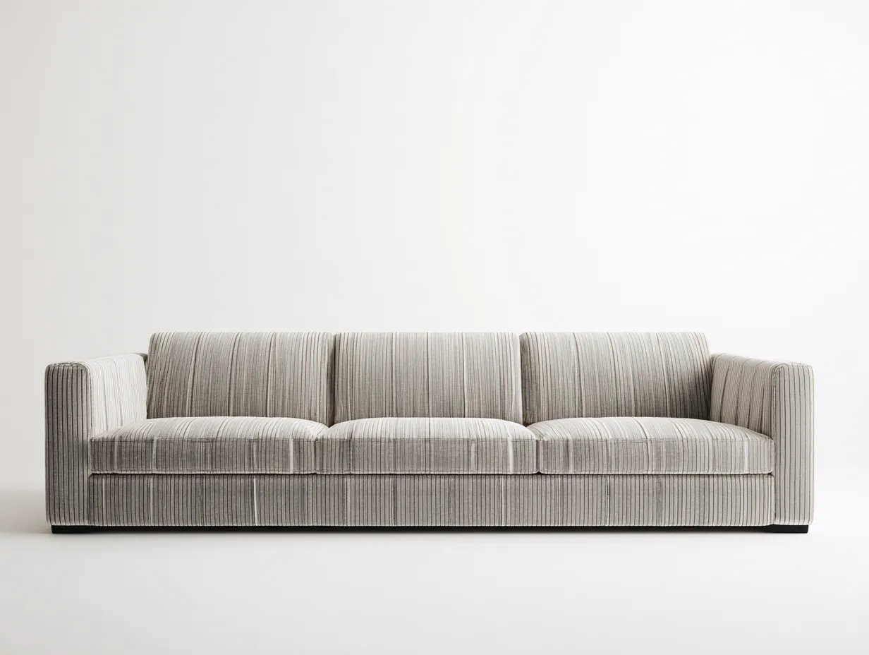Sofá de tres plazas 242x95x74 cm - tejido acanalado gris claro para salón - brazos rectos y respaldo bajo-Oakgoly