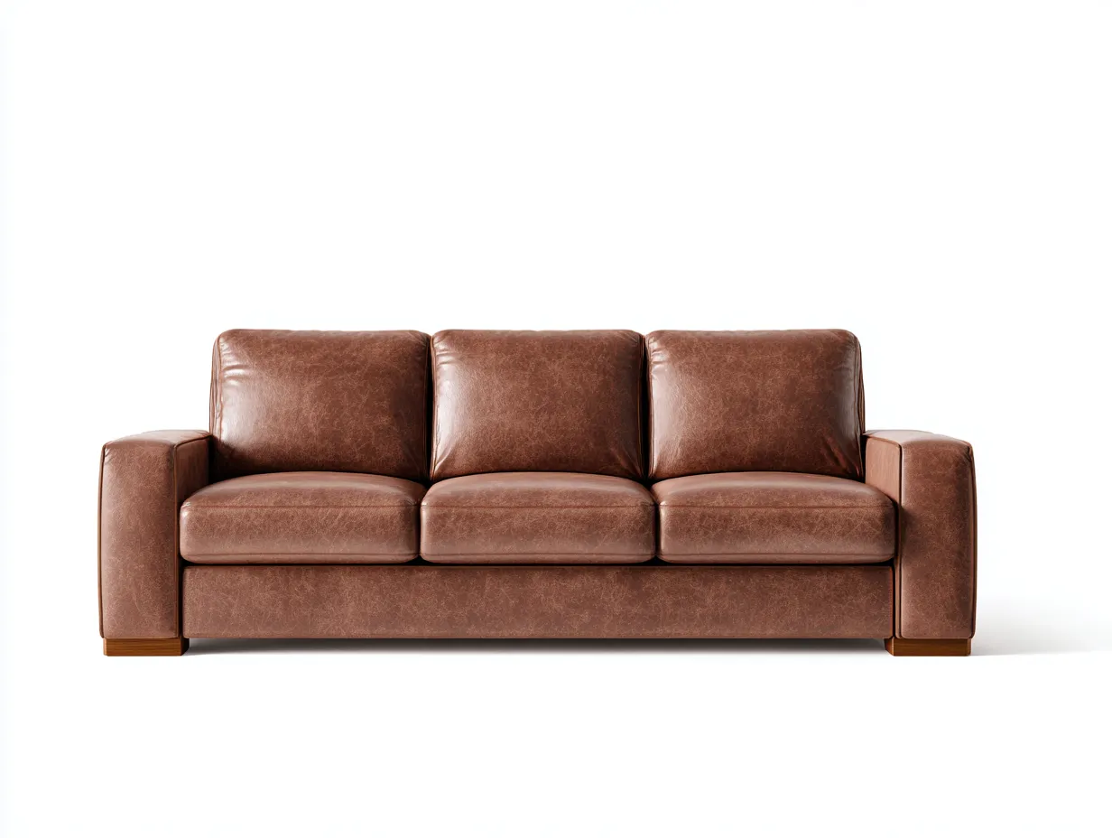 Sofá de tres plazas 232x93x80 cm - piel sintética marrón para salón - brazos anchos y base de madera-Oakgoly