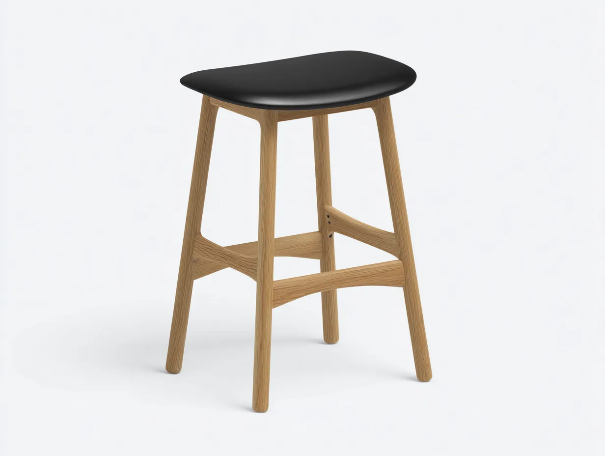 Taburete de bar 42x39x75 cm - negro y roble claro - asiento ergonómico acolchado - diseño nórdico para comedor-Oakgoly