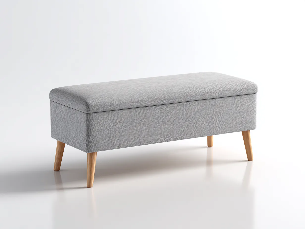 Banco baúl 118x40x47 cm - gris claro y madera natural - asiento con almacenaje para dormitorio nórdico-Oakgoly