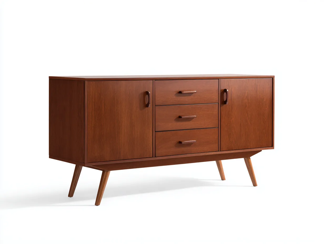 Aparador 155x41x79 cm - nogal rojizo - madera con 2 puertas y 3 cajones - almacenaje elegante para comedor-Oakgoly