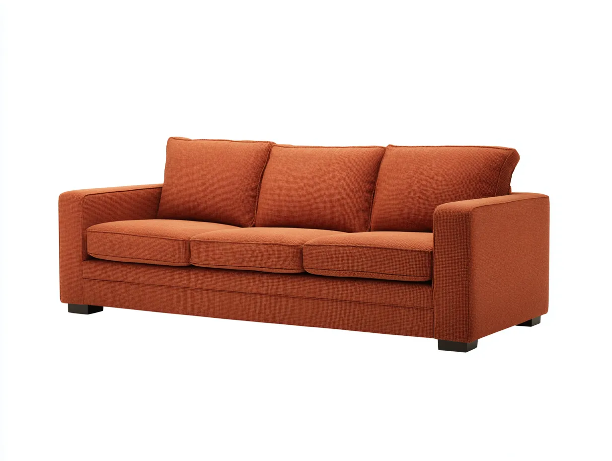 Sofá de tres plazas 224x91x78 cm - tejido naranja óxido para salón - brazos cuadrados y patas bajas-Oakgoly