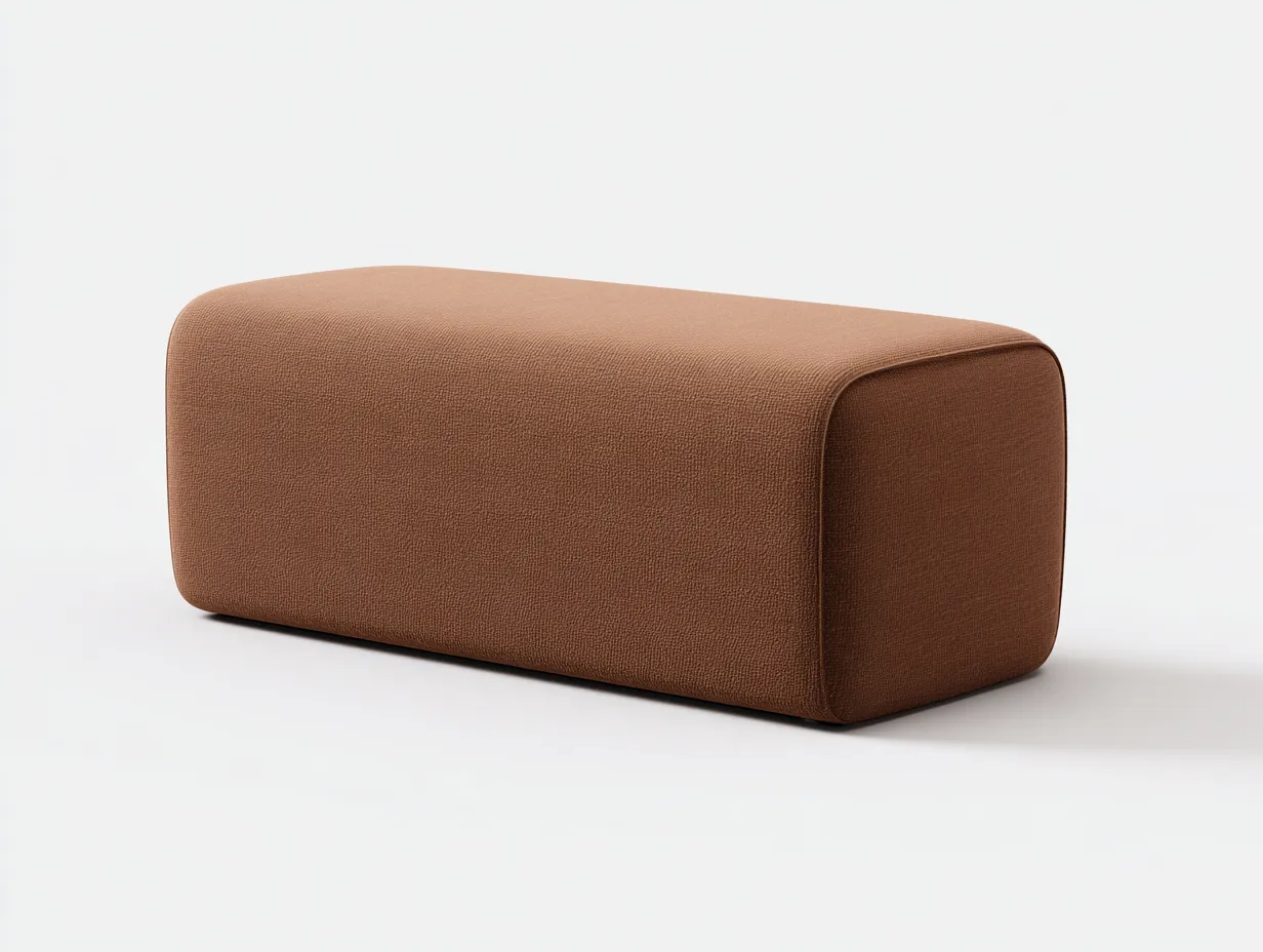 Banco tapizado 118x42x44 cm - marrón teja - forma redondeada y volumen compacto para dormitorio moderno-Oakgoly