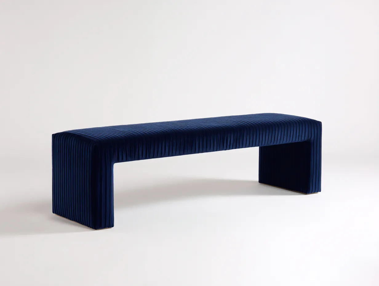 Banco tapizado 135x40x45 cm - azul cobalto - diseño monobloque acanalado para dormitorio contemporáneo-Oakgoly