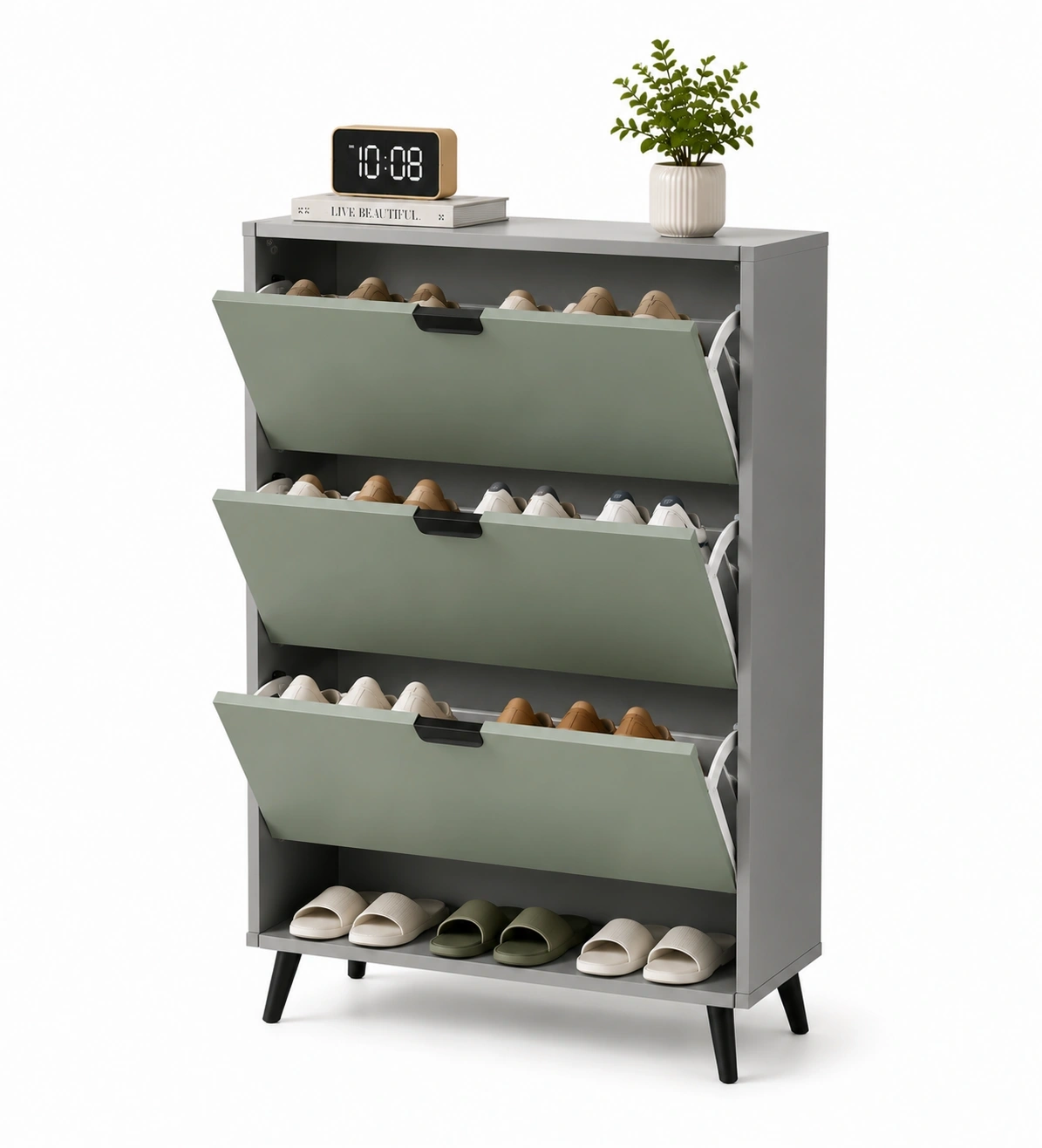 Zapatero de madera con compartimentos laterales-ardenlivo