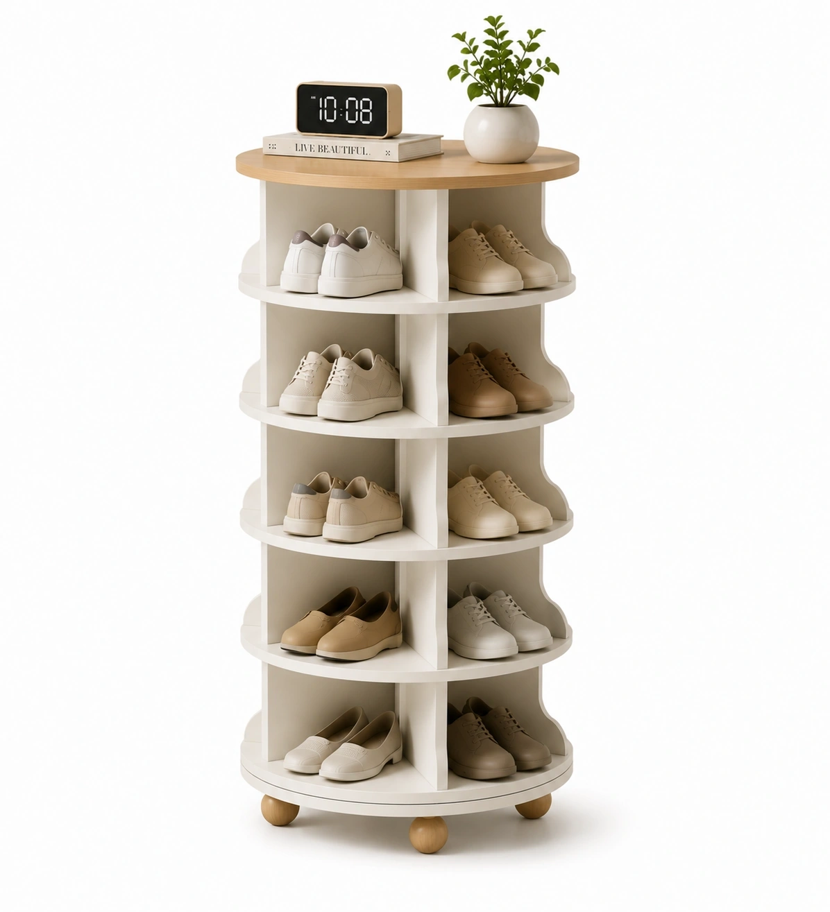 Zapatero moderno con compartimentos inclinados (beige y blanco)-ardenlivo