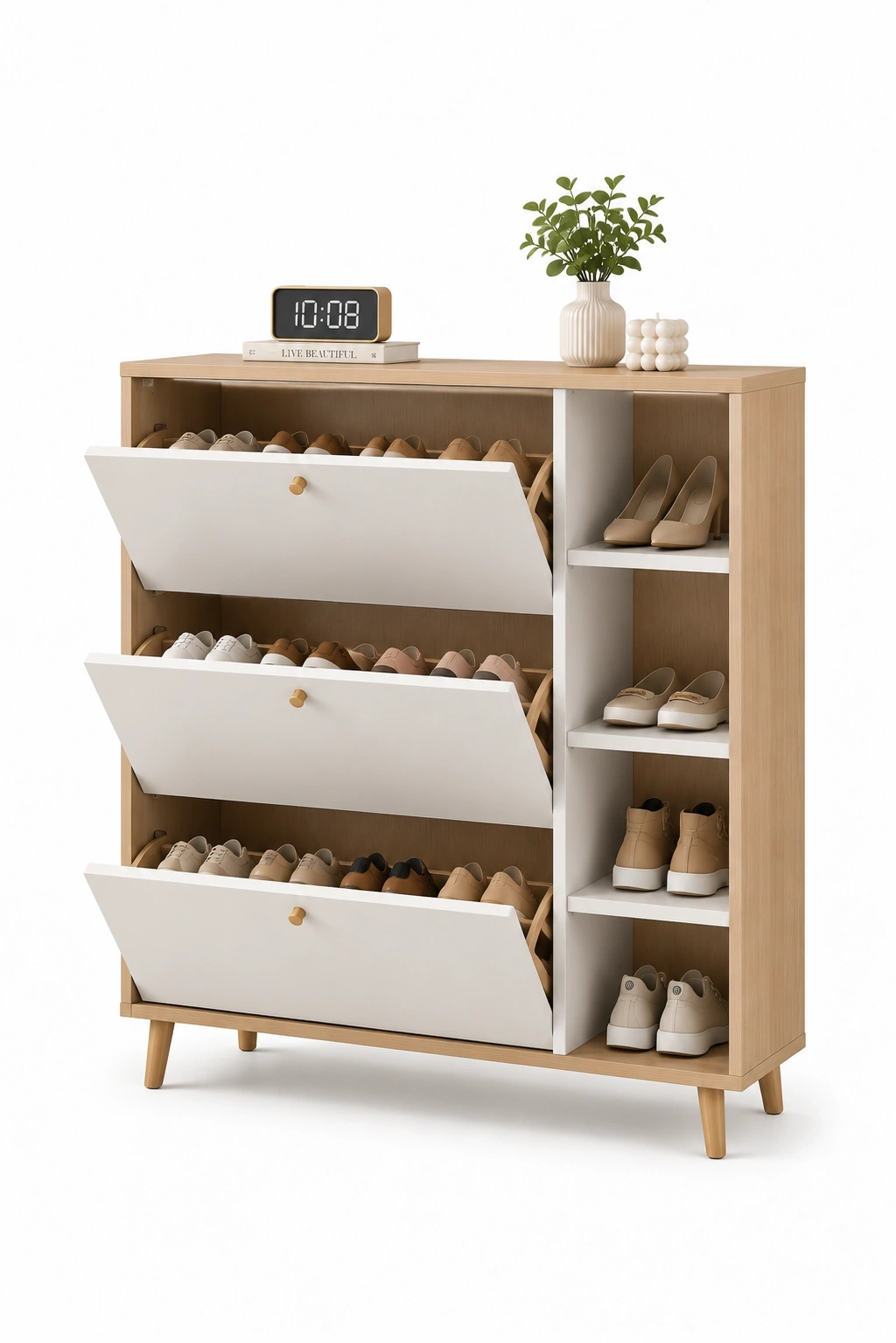 Zapatero moderno con puertas abatibles (verde claro)-ardenlivo
