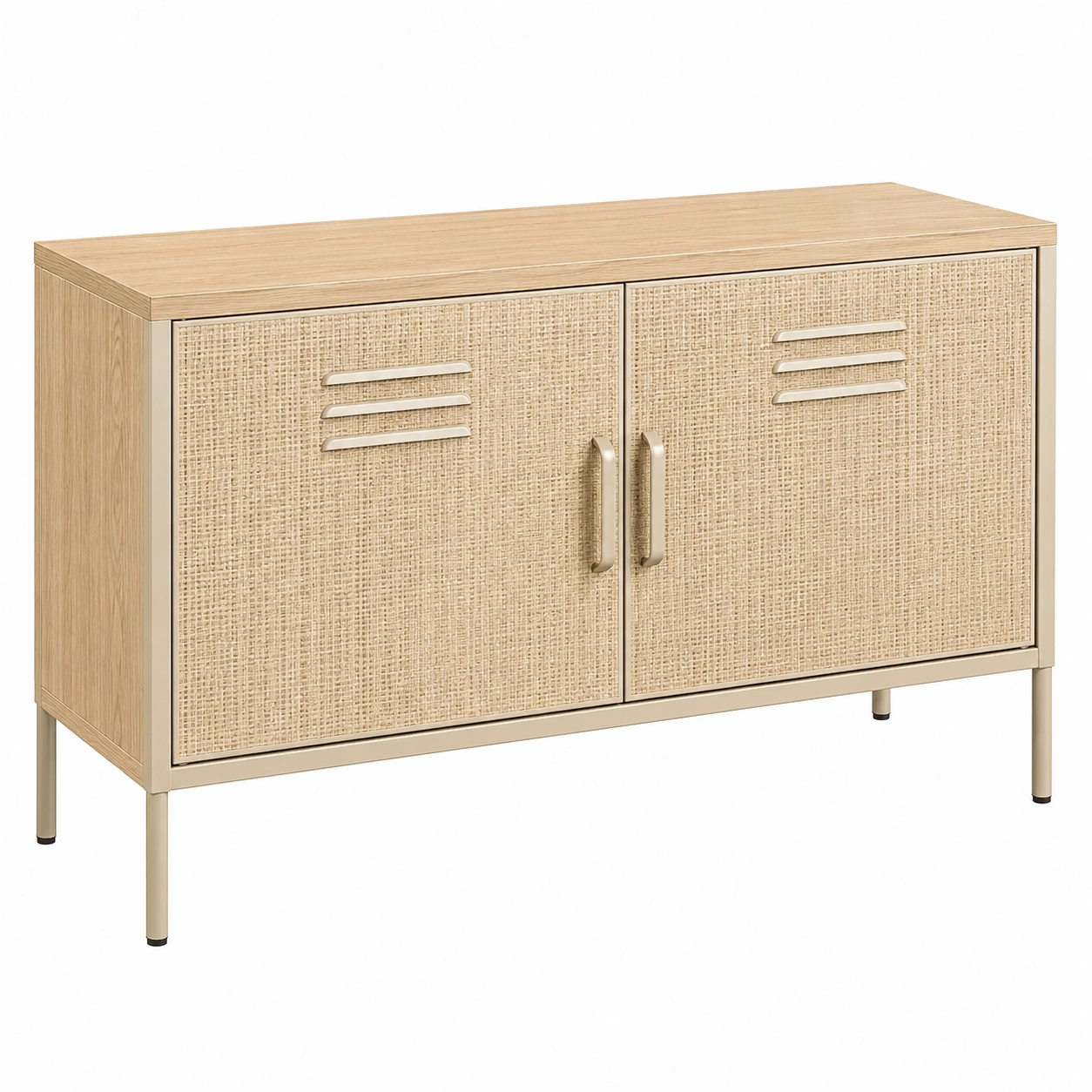 Aparador Beige claro con puertas de ratan moderno-meubariox