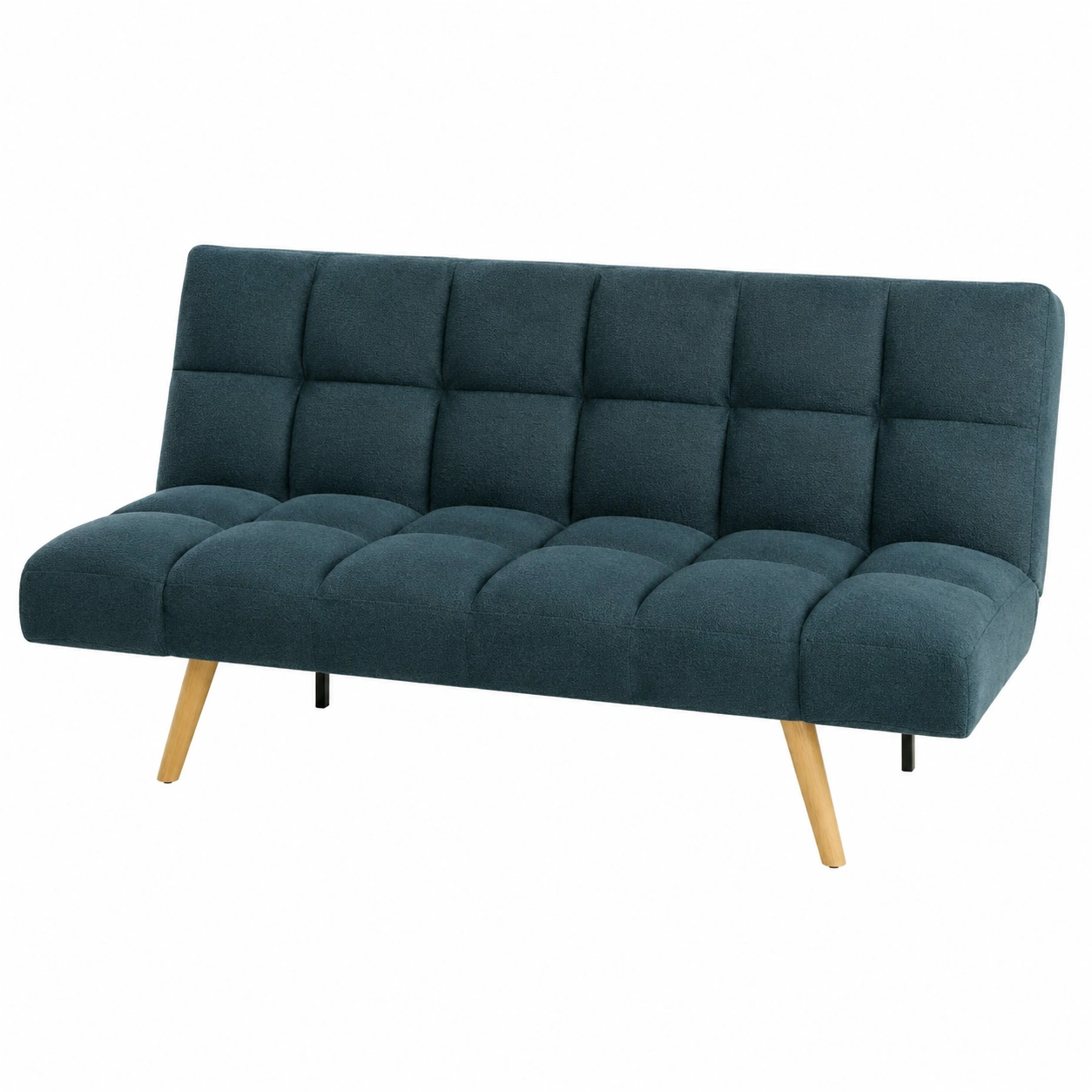 Sofa cama moderno acolchado de 3 plazas con respaldo reclinable y patas de madera color azul oscuro-meubariox