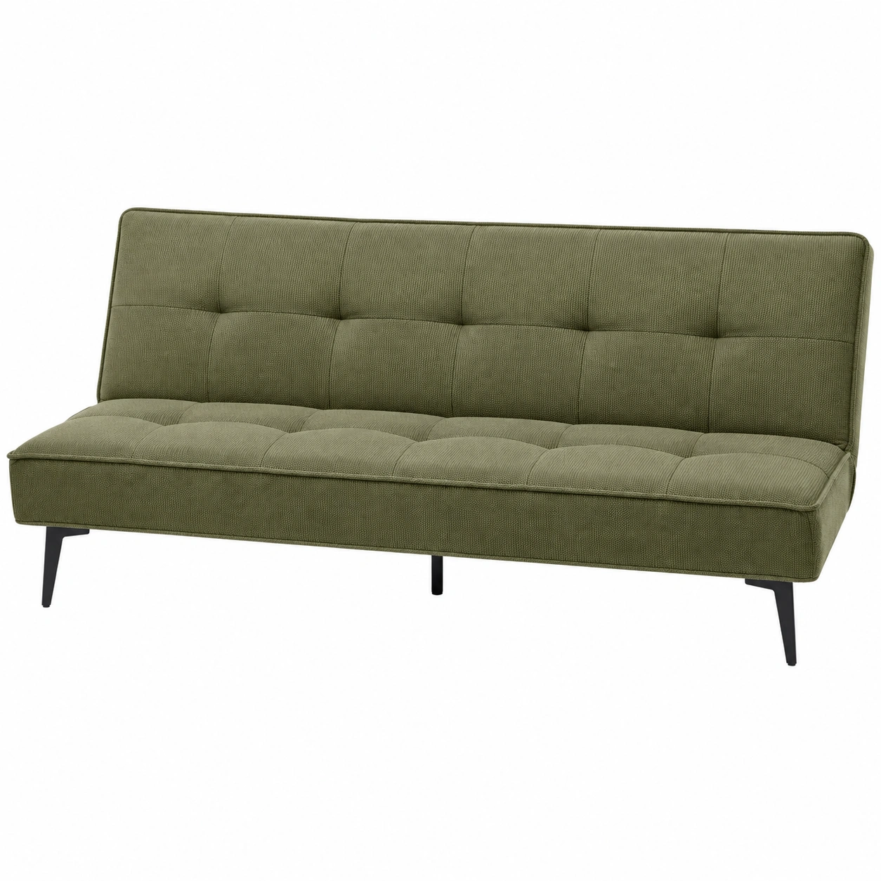 Sofa cama contemporaneo acolchado de 3 plazas con respaldo abatible y patas negras color verde oliva-meubariox
