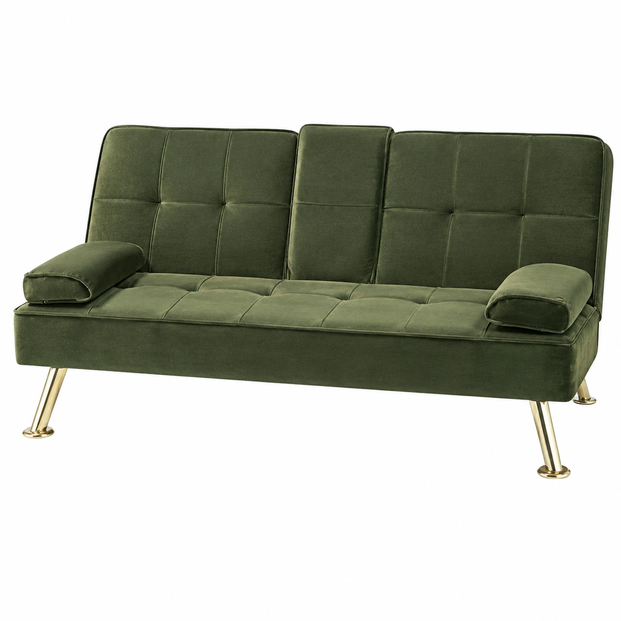 Sofa cama moderno plegable tapizado en terciopelo verde con reposabrazos acolchados para salon dormitorio apartamento pequeno-meubariox
