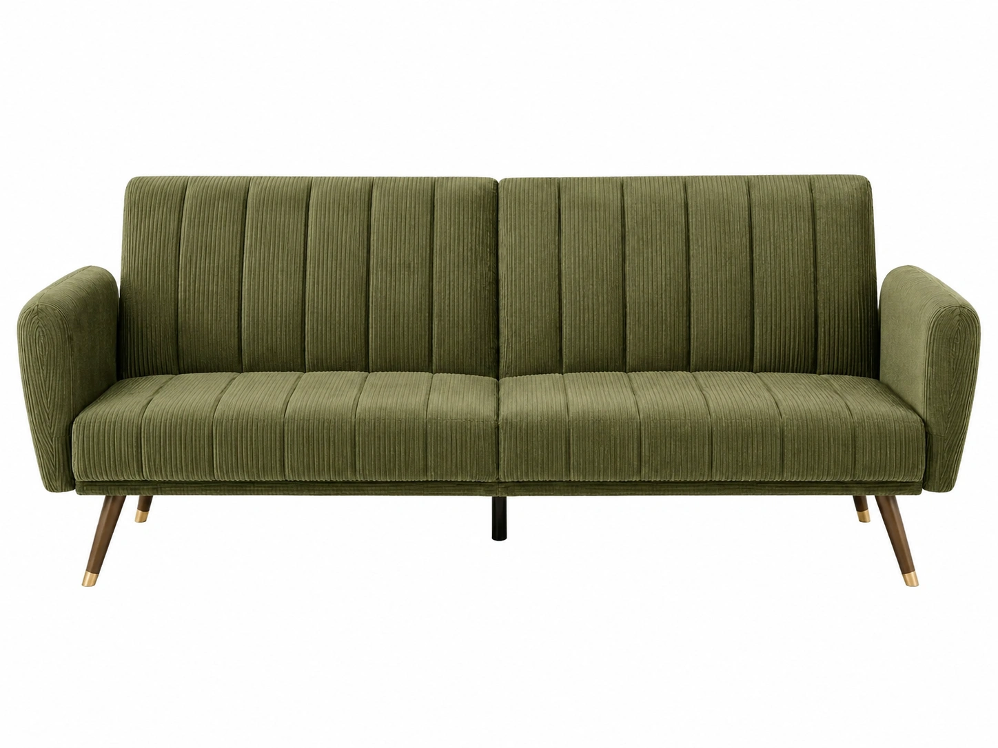 Sofa tapizado moderno de pana verde oliva con patas inclinadas estilo retro para salon y sala de estar-meubariox