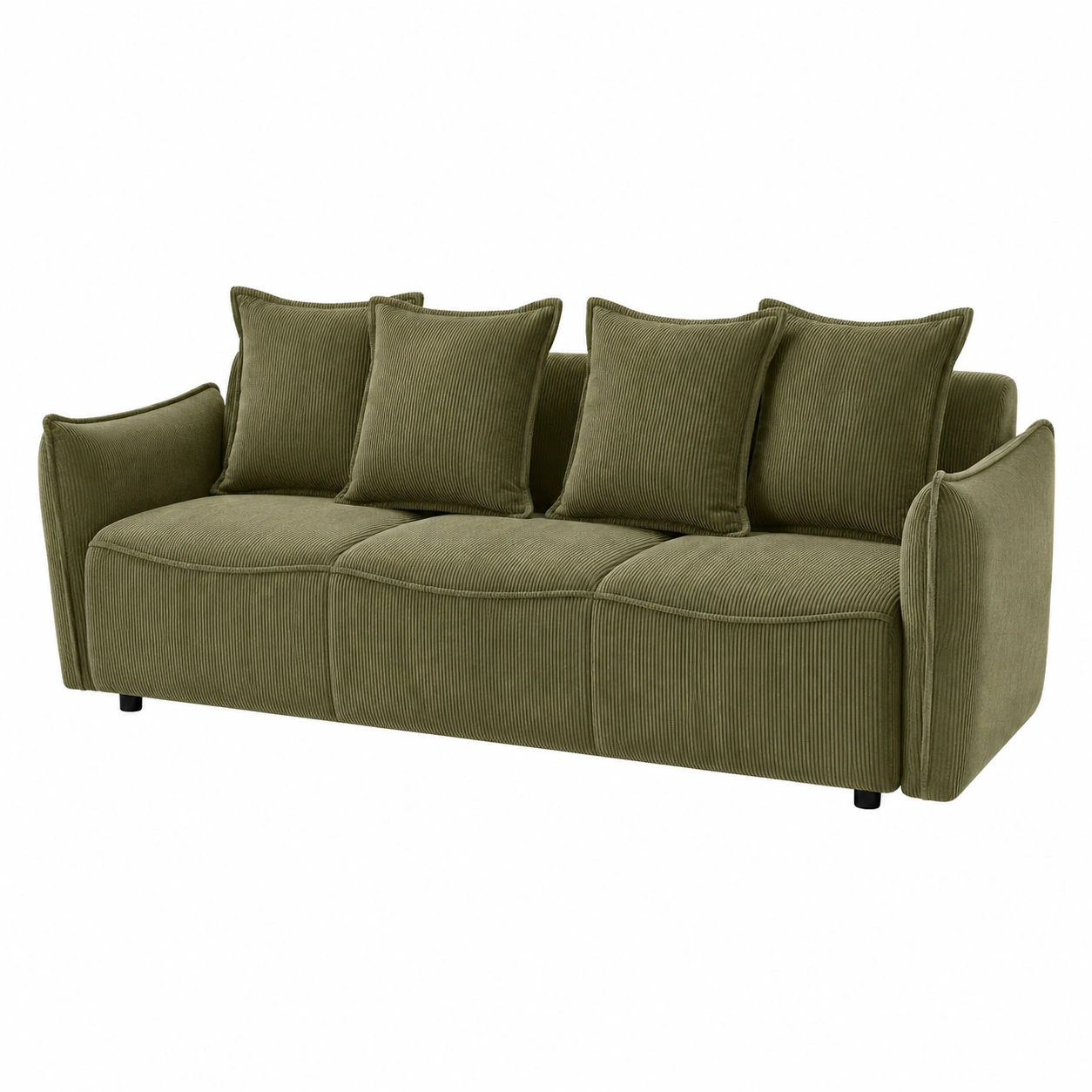 Sofa cama modular tapizado de pana verde oliva con cojines amplios y estilo contemporaneo-meubariox