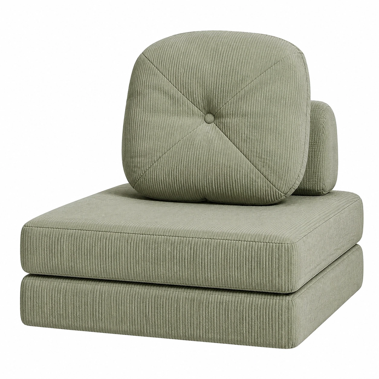 Sillon modular acolchado sin brazos tapizado en pana verde salvia para salon moderno y espacios relajados-meubariox