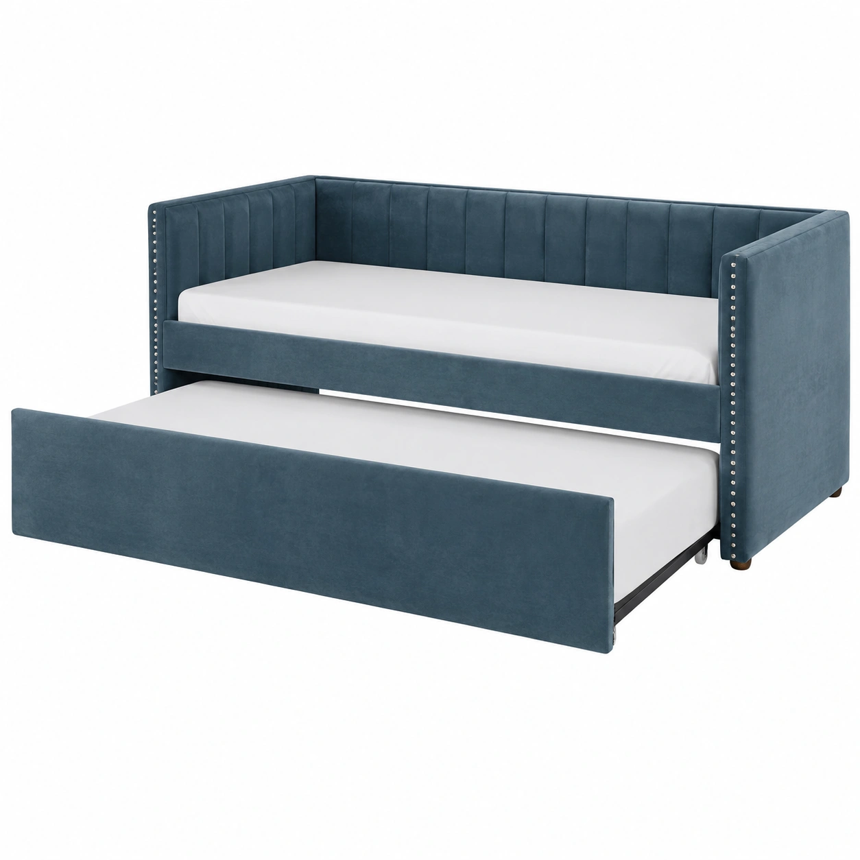 Sofa cama con segunda cama extraíble y tapizado azul-meubariox